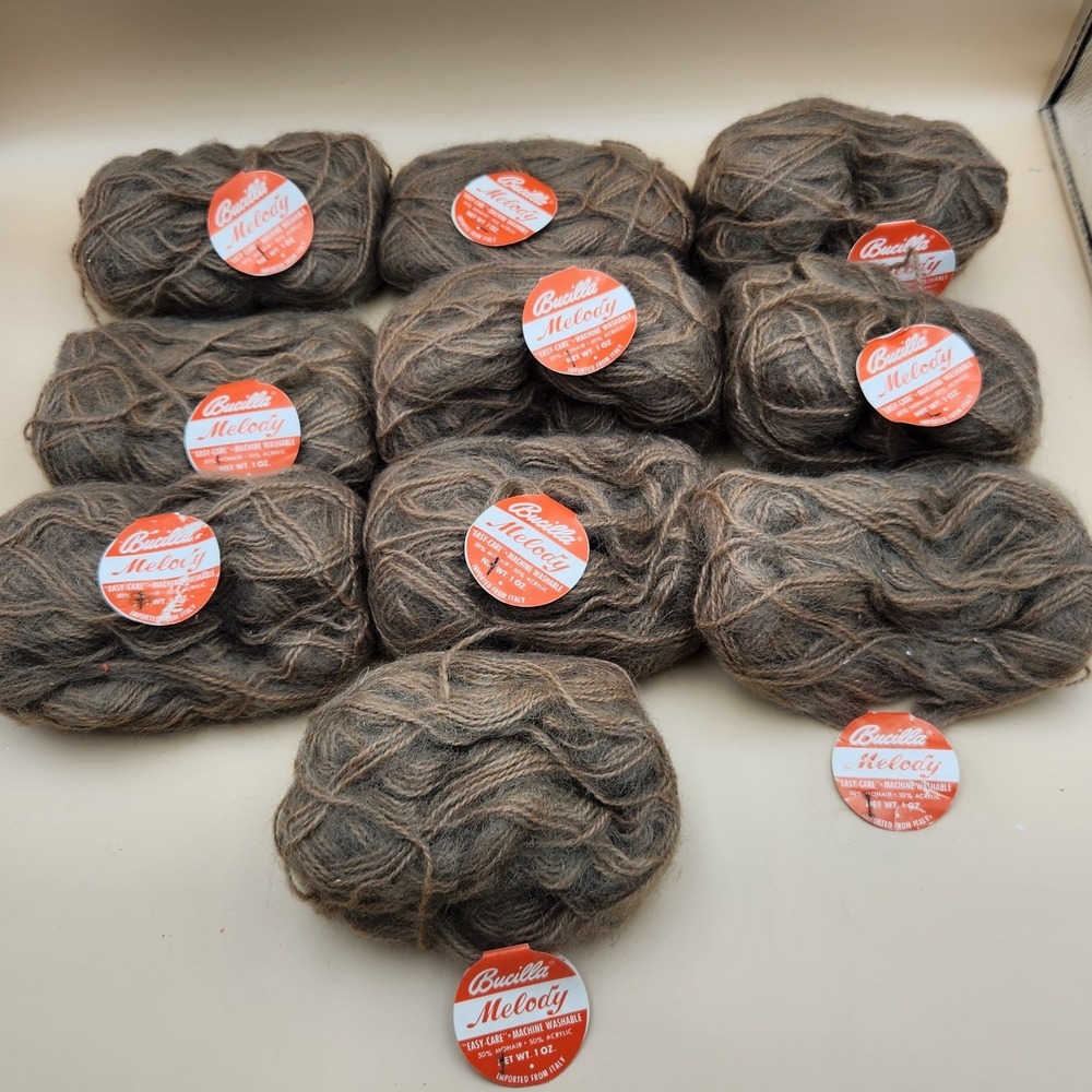 Bucilla Melody Vintage Mohair Acrylic Brushed Yarn Brown 1oz Skeins Lot 10 NOS